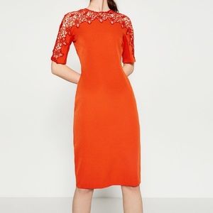 ZARA ELEGANT RED SHIFT LACE DRESS NEW WITH TAGS XS